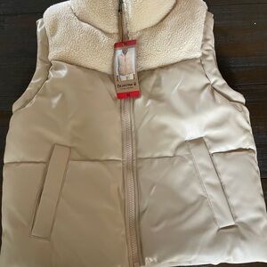 Cream Puffer Vest with Sherpa Collar